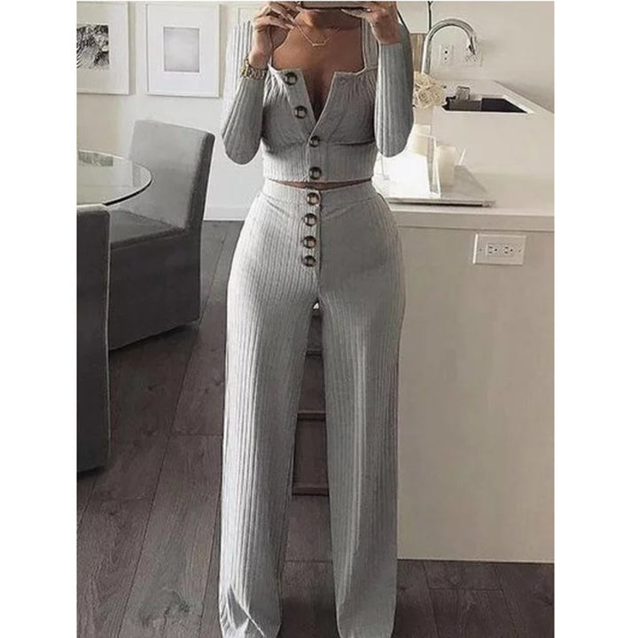 Damen Strick Set mit Knopfdetail Drune