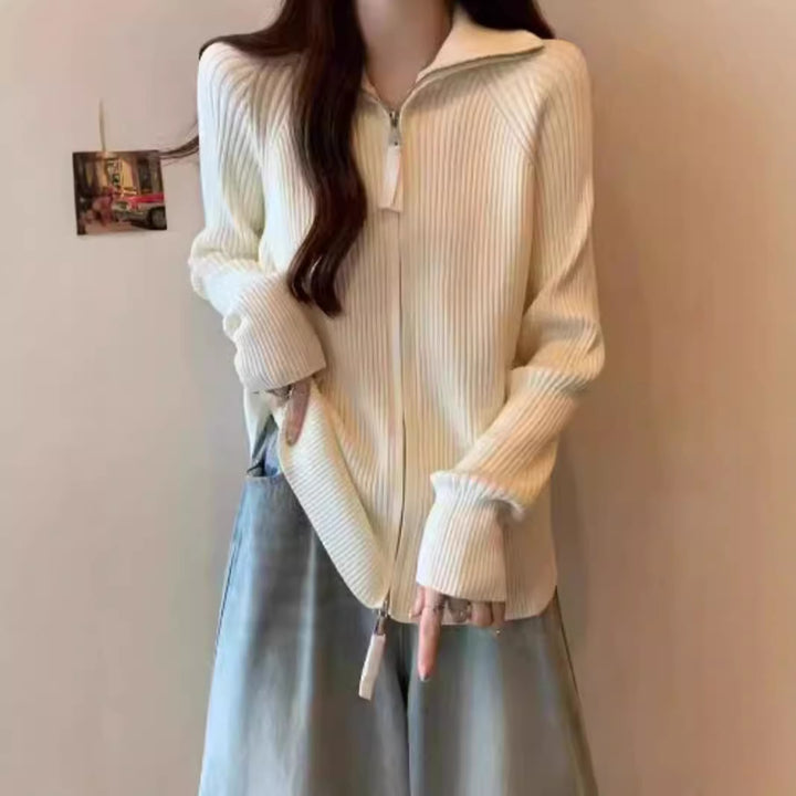 Damen Strickjacke mit hohem Stehkragen und Reißverschluss Drune