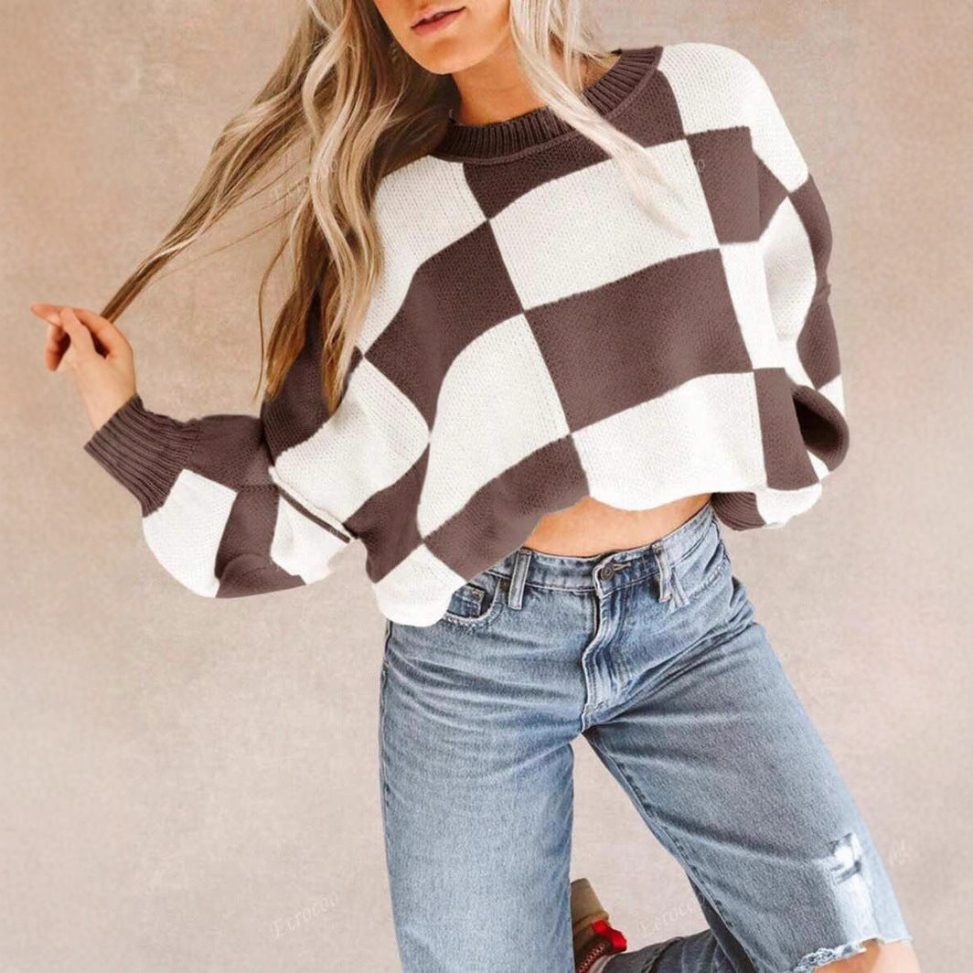 Damen Oversize-Pullover mit kariertem Muster Drune