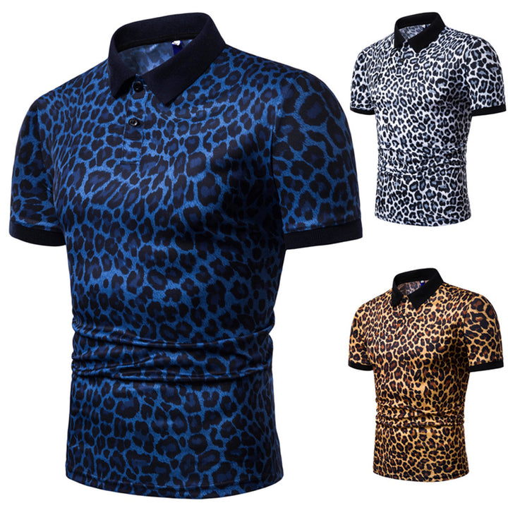 Herren zeitgenössisches Leopardenmuster Poloshirt Drune