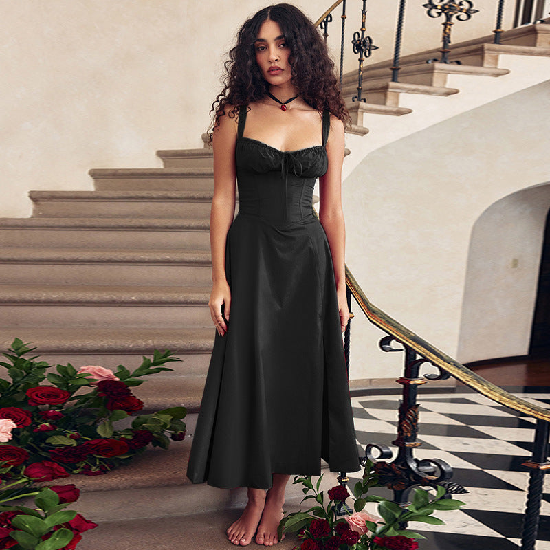 Damen Elegantes Maxikleid mit gerafftem Oberteil und ausgestelltem Rock Drune