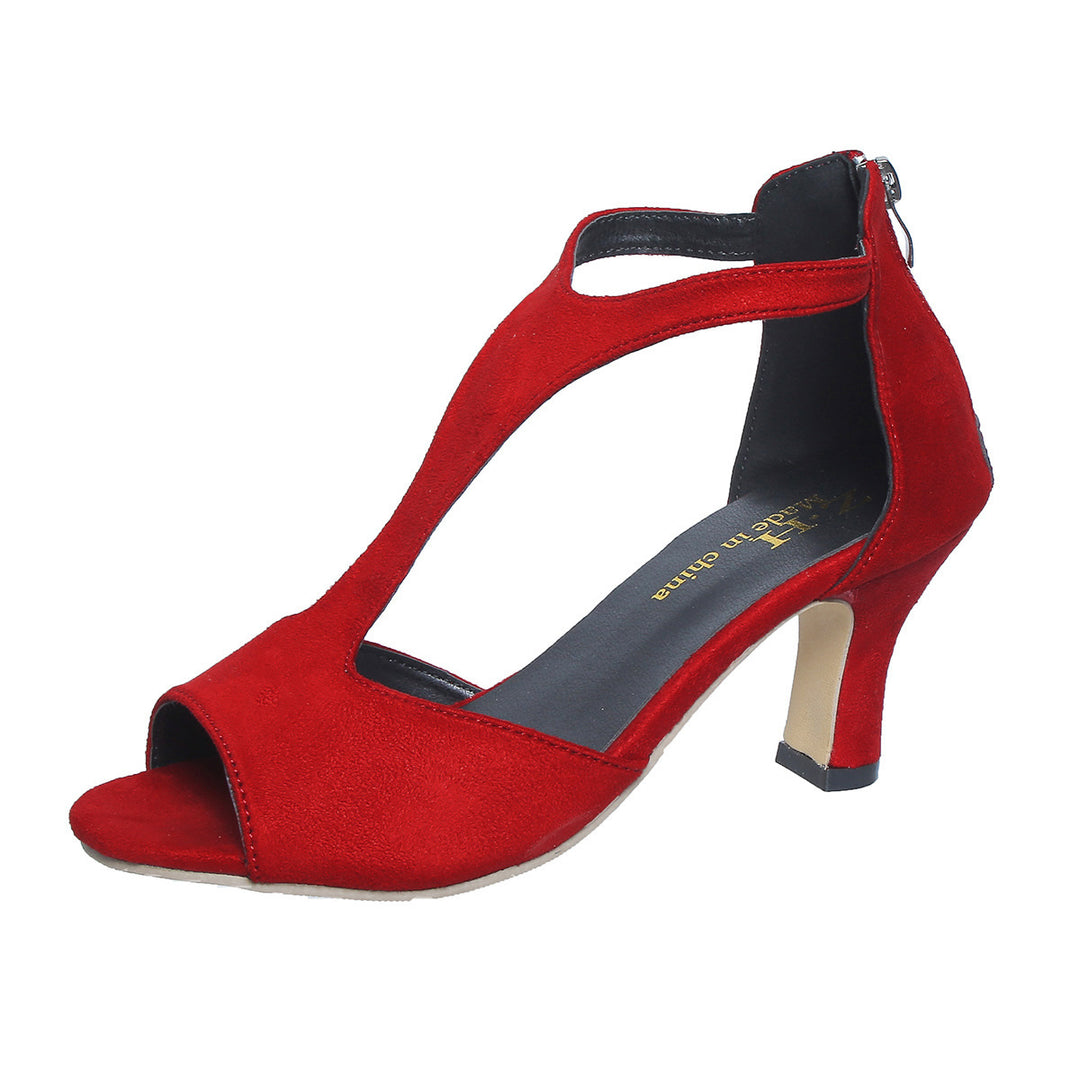 Damen nan elegante T-Riemchen Sandalette mit Fersenreißverschluss und mittelhohem Absatz Drune