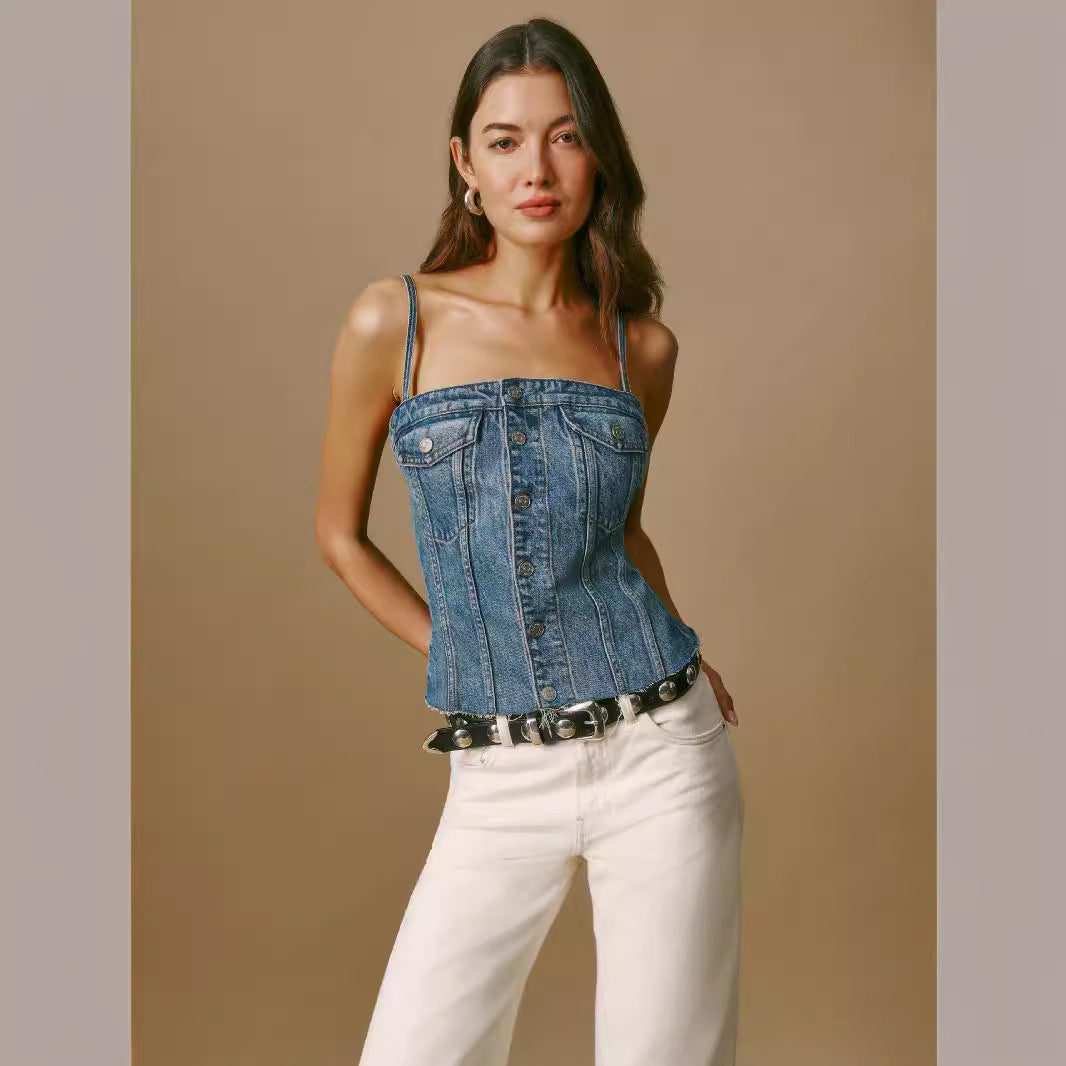 Femme Strukturierte Denim Korsett Top Drune