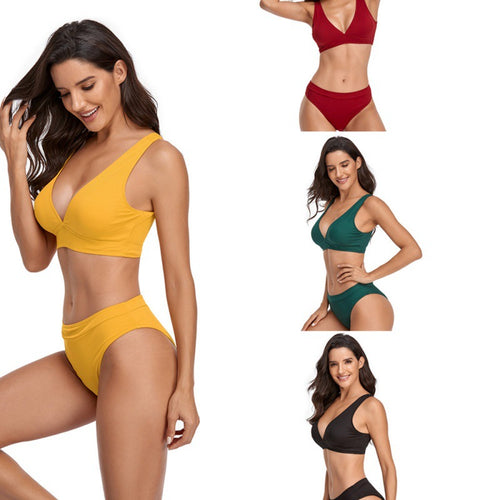 Damen Bikini-Set mit sportlichem V-Ausschnitt und hohem Taillenslip Drune