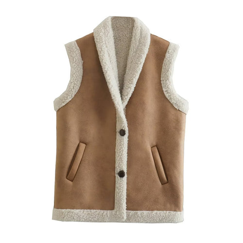 Damen Weste aus Kunstfell mit elegante Knopfdetails Drune