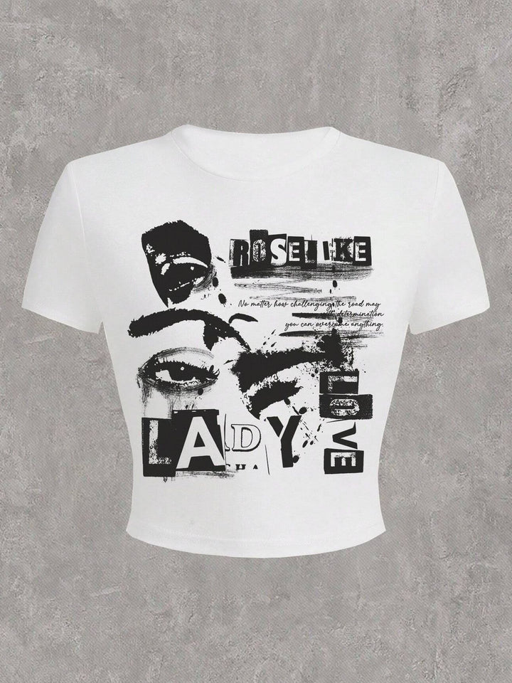 Damen Crop-Top mit auffälligem Schriftzug Drune