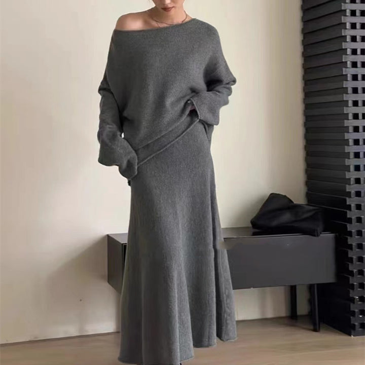 Damen Off-Shoulder Strickkleid im lässigen Stil mit fließendem Schnitt Drune