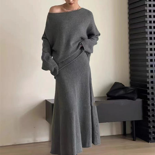 Damen Off-Shoulder Strickkleid im lässigen Stil mit fließendem Schnitt Drune
