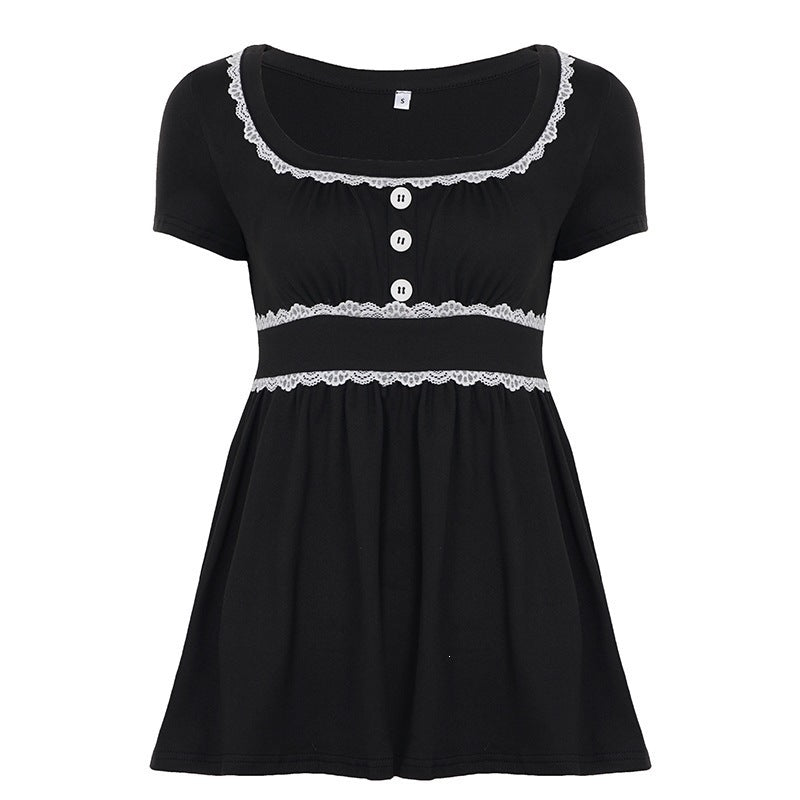 Damen Freizeitkleid mit Spitzenakzenten und eleganter Knopfleiste Drune