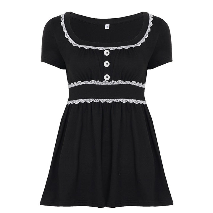 Damen Freizeitkleid mit Spitzenakzenten und eleganter Knopfleiste Drune