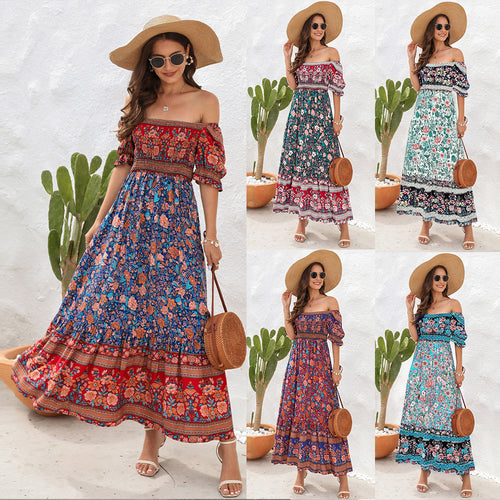 Damen Maxi-Kleid mit schulterfreier Passform und floralen Mustern Drune