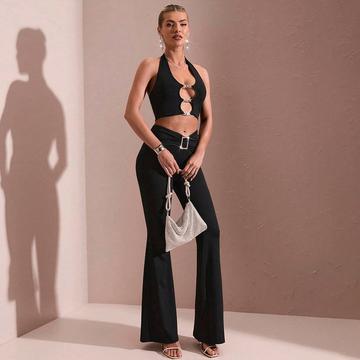Damen Flared Hose mit hohem Bund und elastischem Material Drune