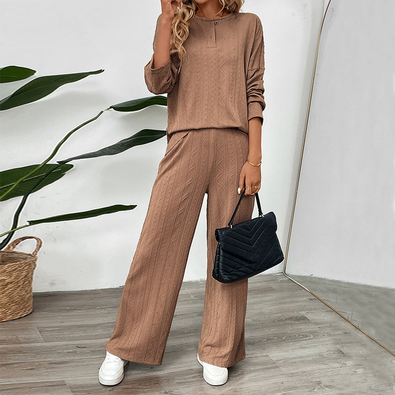 Damen lässiges Strickset mit Pullover und weitem Hose Drune