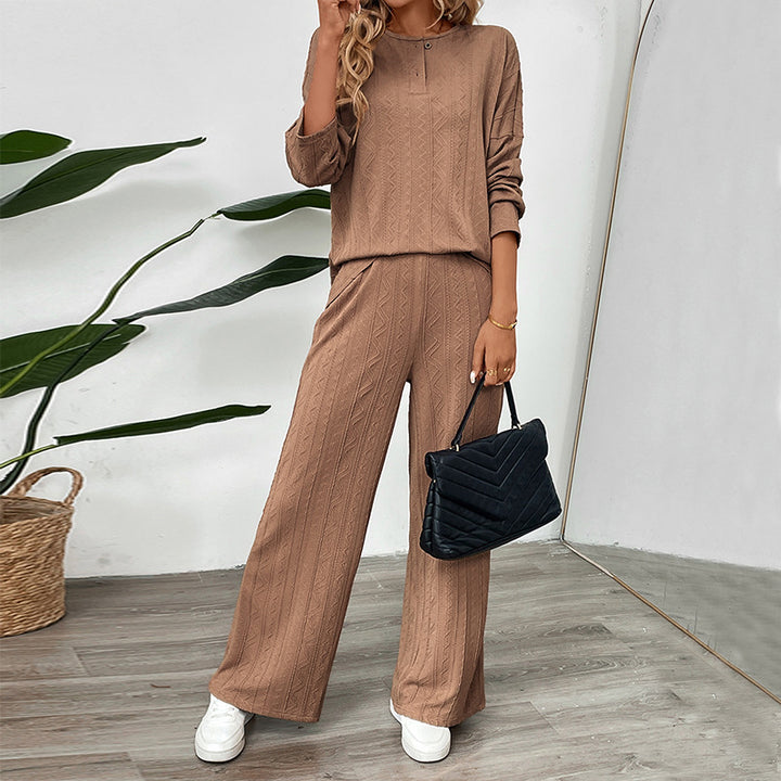 Damen lässiges Strickset mit Pullover und weitem Hose Drune