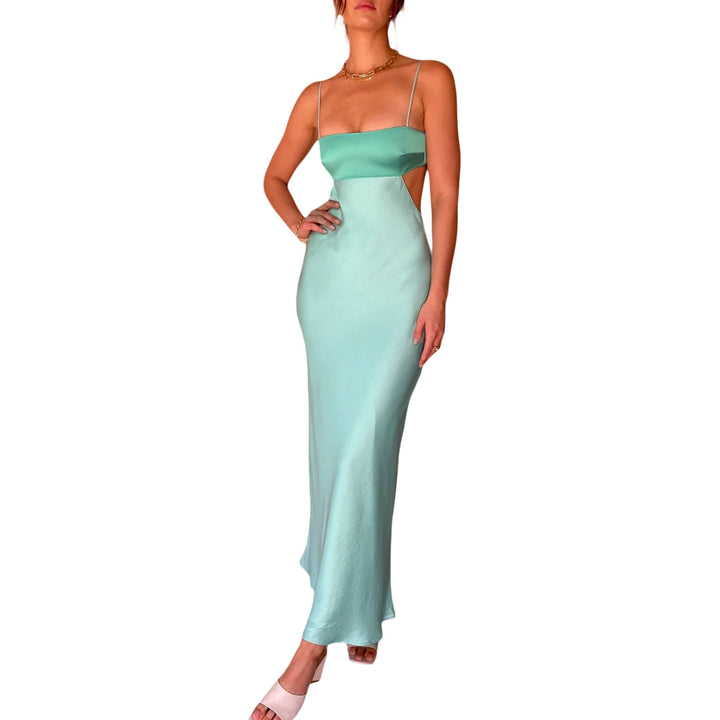 Damen elegantes langes Kleid mit innovativem Cut-Out Design und zarten Spaghettiträgern Drune