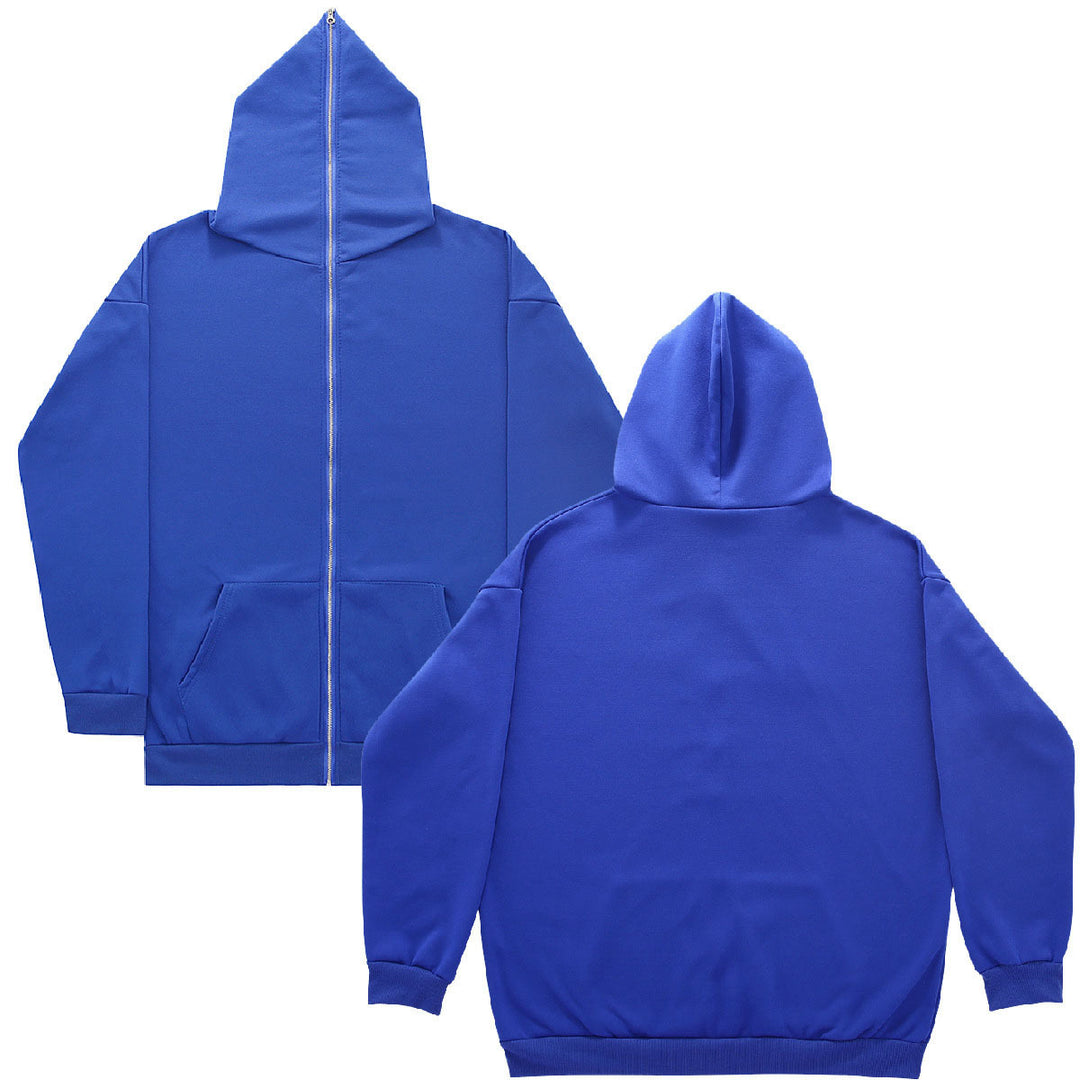 Unisex Zip-Hoodie mit durchgehendem Reißverschluss bis in spitze Kapuze, Kängurutasche und gerippten Bündchen Drune
