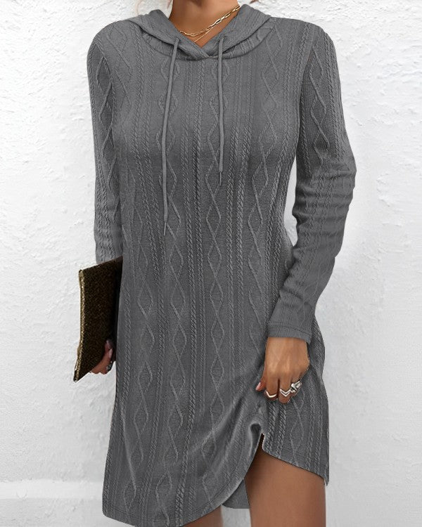 Damen Hoodiekleid mit seitlichem Schlitz und Kabelstrickmuster Drune