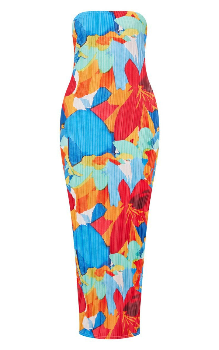 Damen figurbetontes Strapless-Kleid mit floralen Elementen Drune