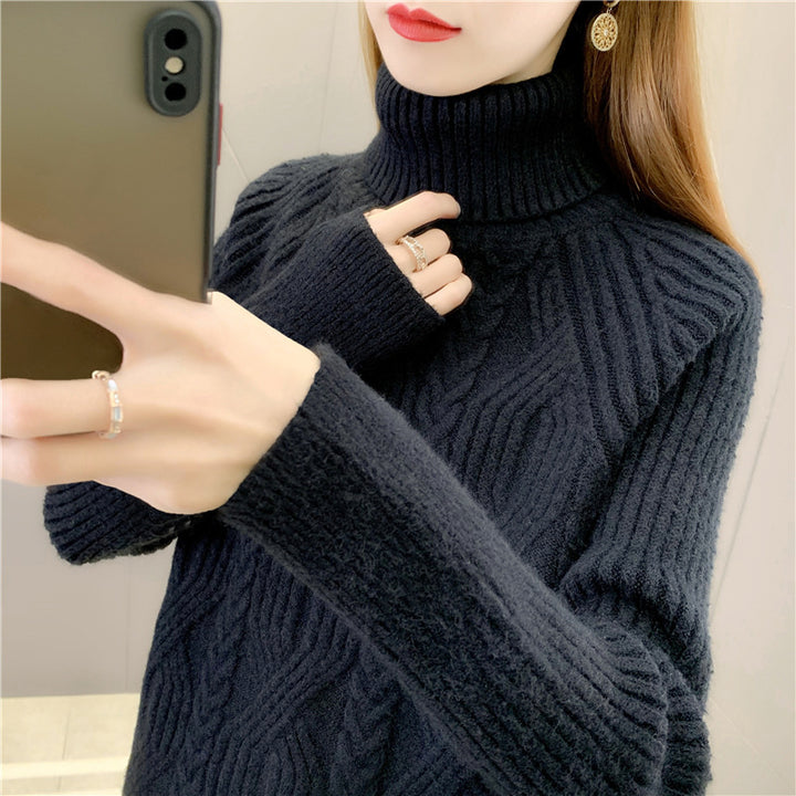 Damen Strickpullover mit hohem Kragen und feinem Zopfmuster Drune