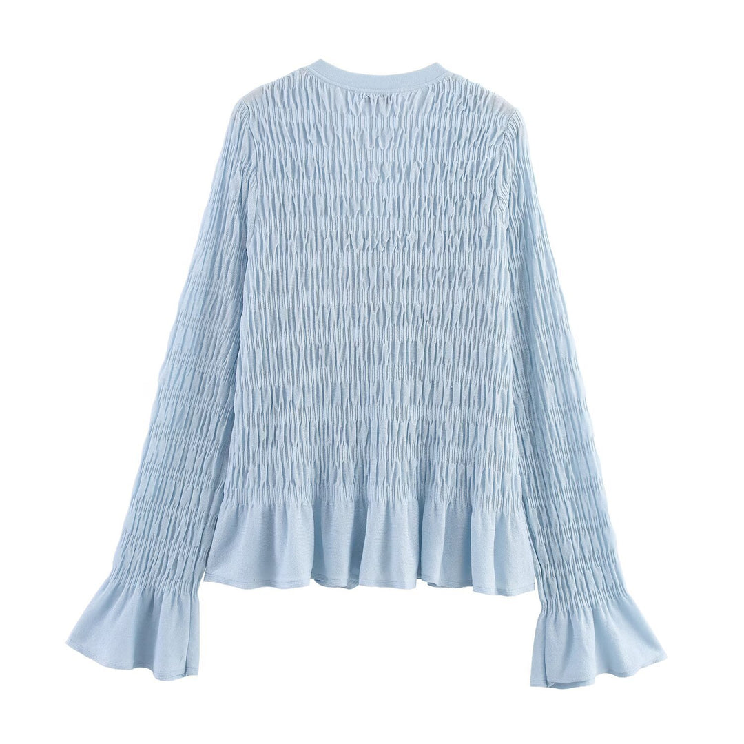 Damen Strickjacke mit voluminösen Ärmeln und elegantem Rüschensaum Drune