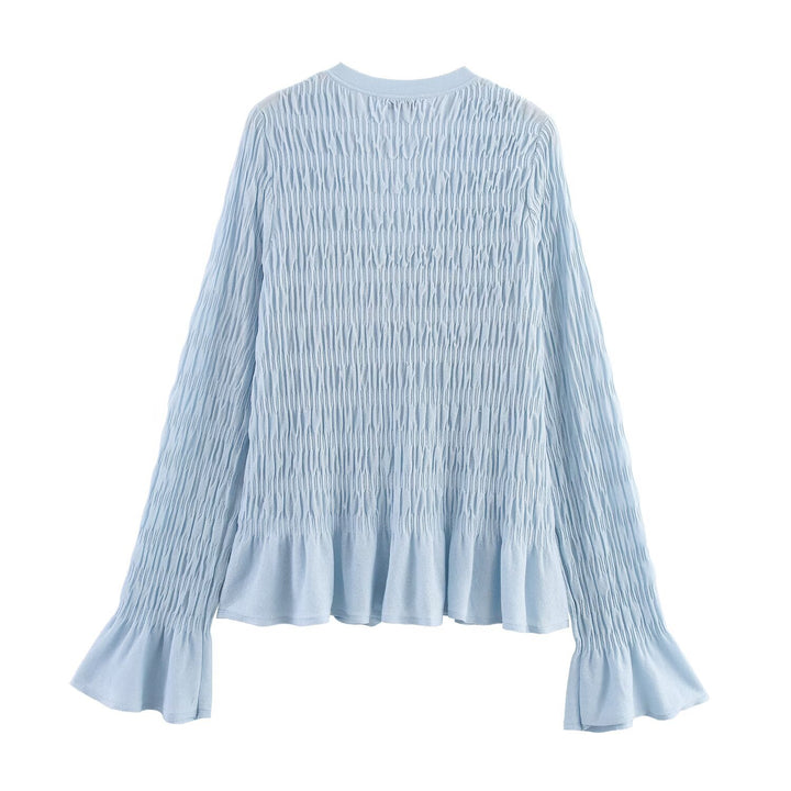 Damen Strickjacke mit voluminösen Ärmeln und elegantem Rüschensaum Drune