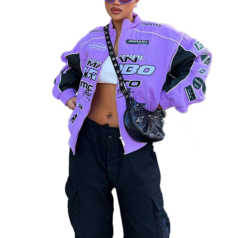 Damen Sportliche Bomberjacke mit buntem Grafikdesign und lässigem Schnitt Drune