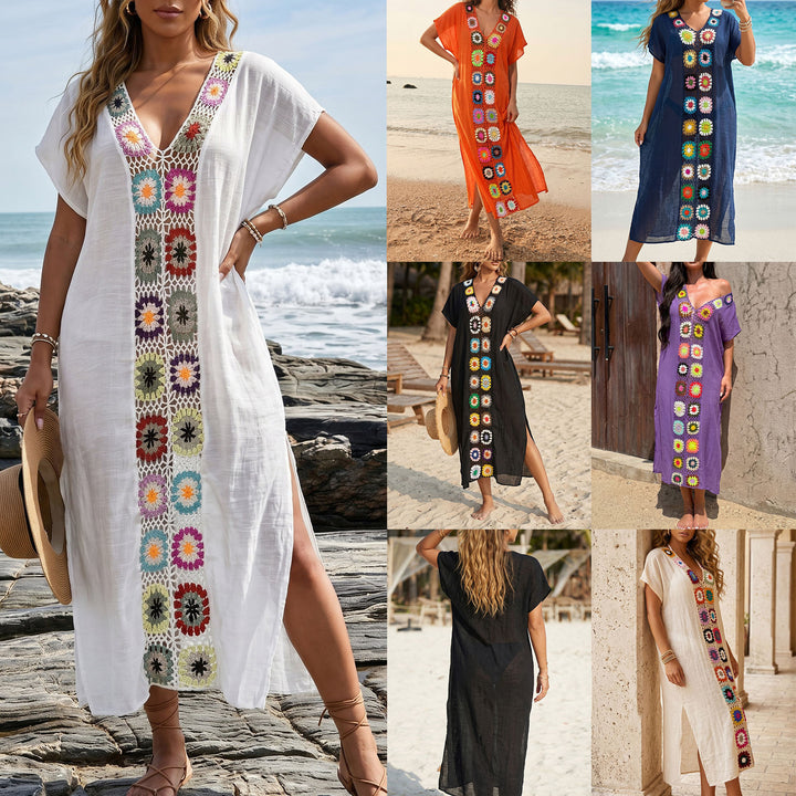 Damen Häkel-Strandkimono mit floralem Patchwork-Design Drune