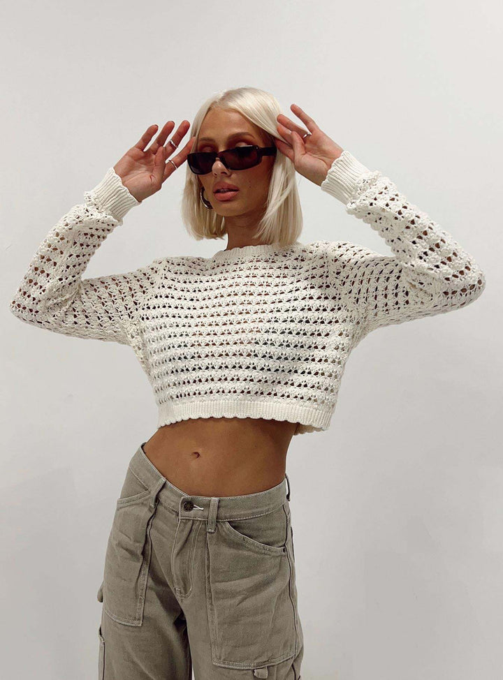 Damen gehäkeltes Crop-Top mit modischer Lochstruktur Drune