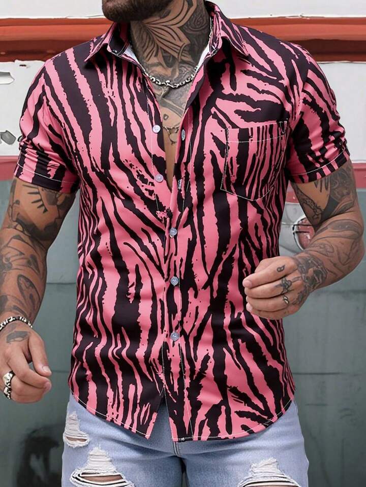 Herren Kurzarmhemd mit modernem Animal-Print und lockerer Passform Drune