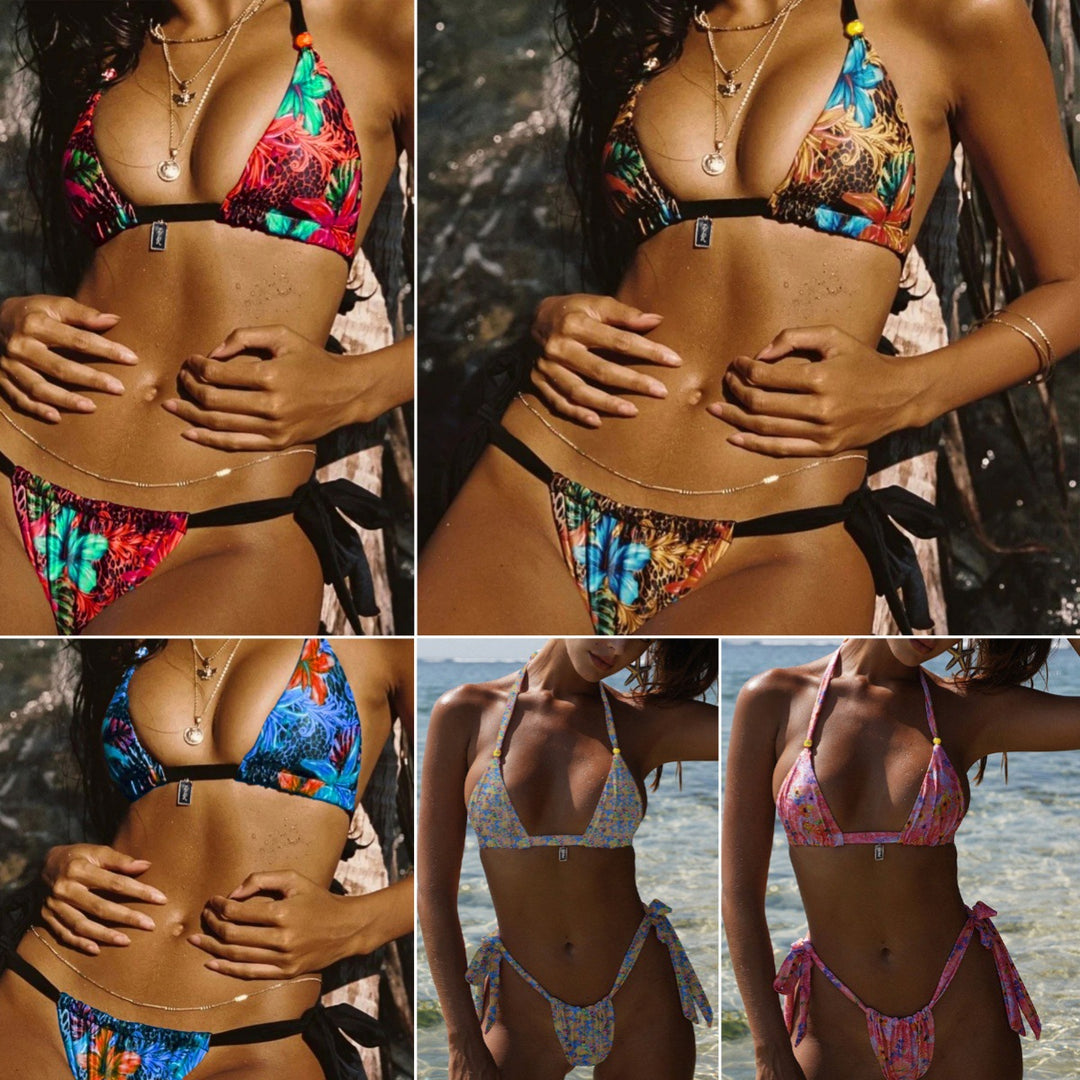Damen Triangel-Bikini mit einfach verstellbaren Bändern und floralem Muster Drune