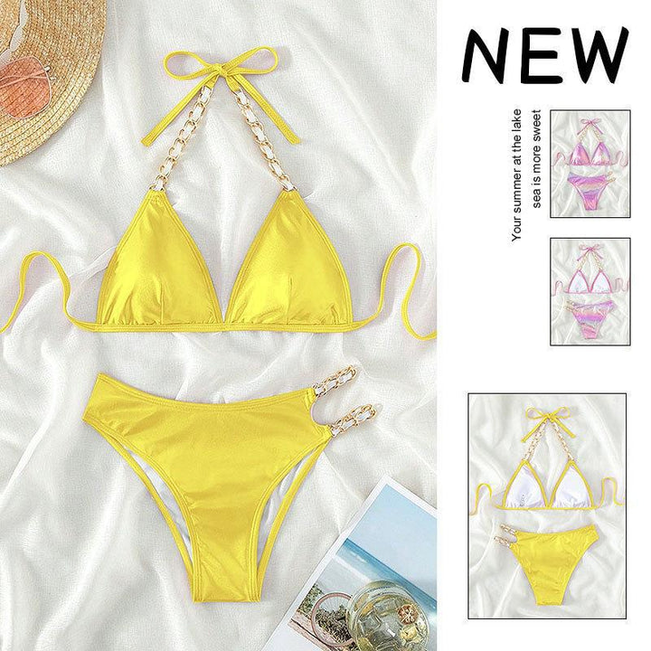 Damen Triangel-Bikini mit goldfarbenen Kettenakzenten Drune