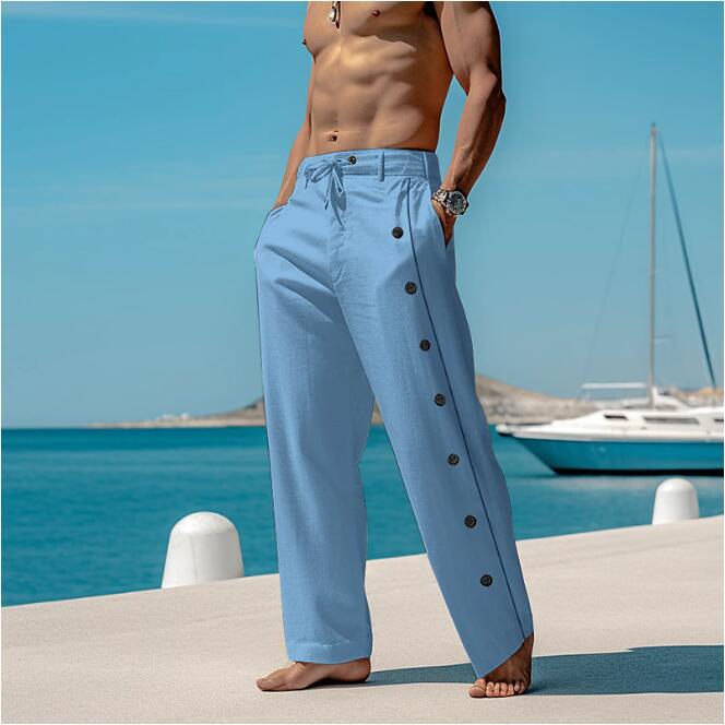 Herren lässige Freizeithose mit Knopfdetails und elastischem Bund Drune