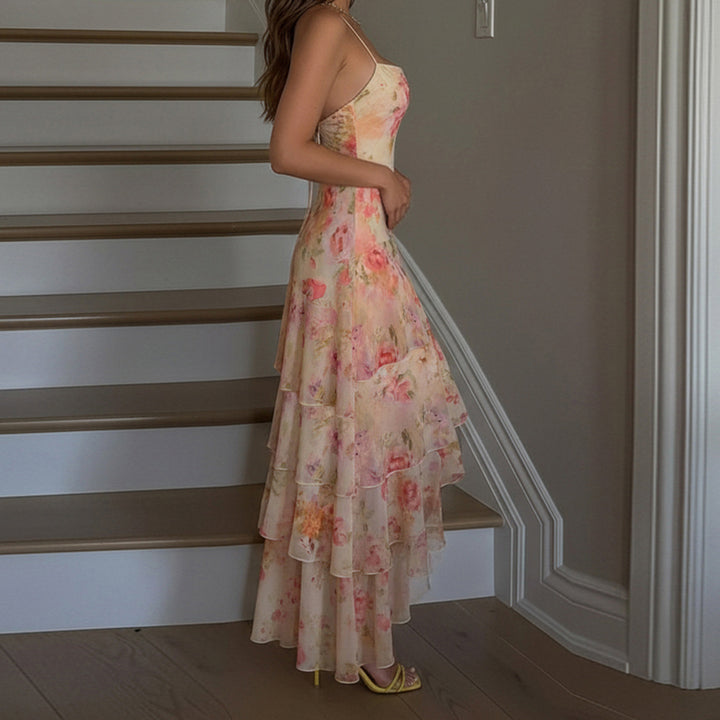 Damen florales Maxikleid mit Rüschendetails Drune