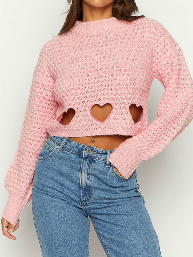 Damen Strickpullover mit Herz-Ausschnitten und lässigem Crop-Design Drune