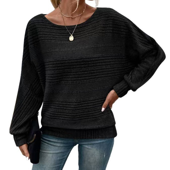 Damen lässiger Pullover mit strukturiertem Streifenmuster und weiten Ärmeln Drune