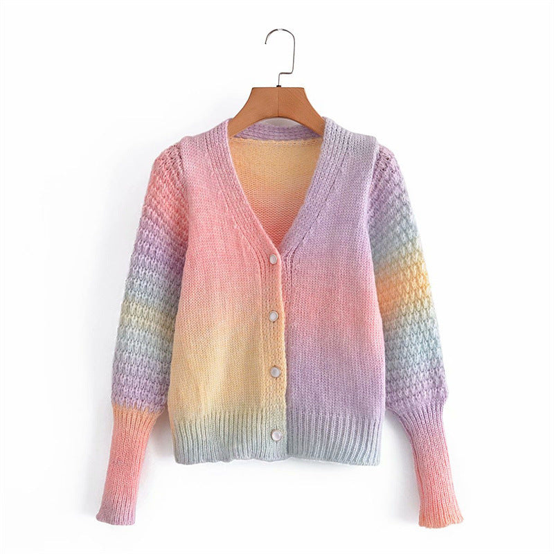 Damen Farbverlauf Strickjacke mit originellem Rippdesign Drune