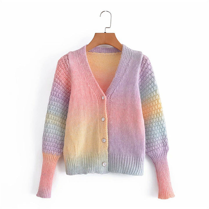 Damen Farbverlauf Strickjacke mit originellem Rippdesign Drune