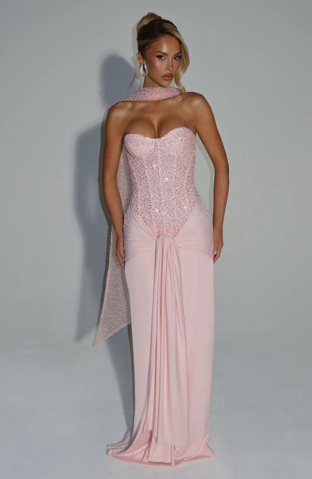Damen Strapless Glamour- Abendkleid mit drapierter Taille Drune