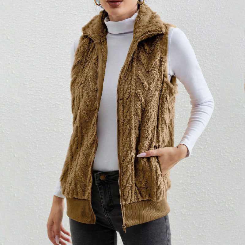 Damen kuschelige Fleecejacke mit Stehkragen und praktischen Taschen Drune