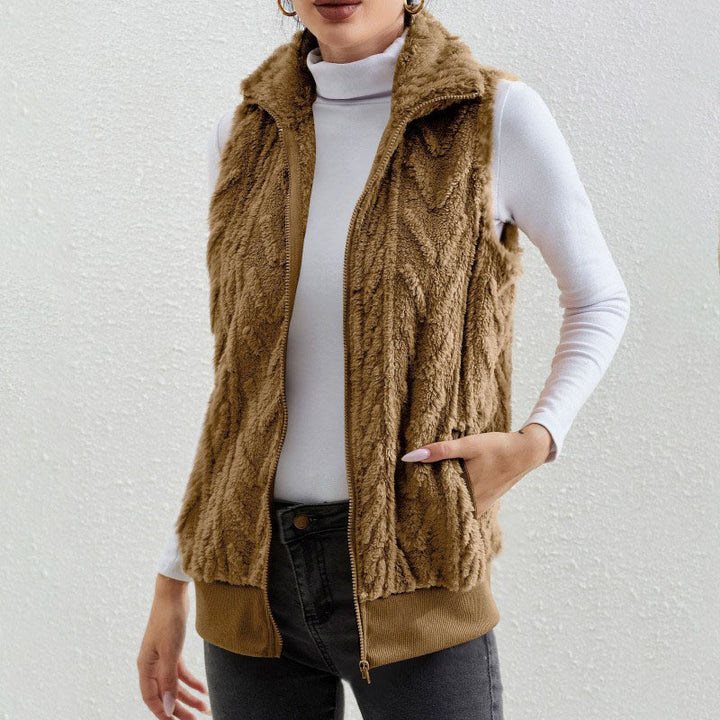 Damen kuschelige Fleecejacke mit Stehkragen und praktischen Taschen Drune
