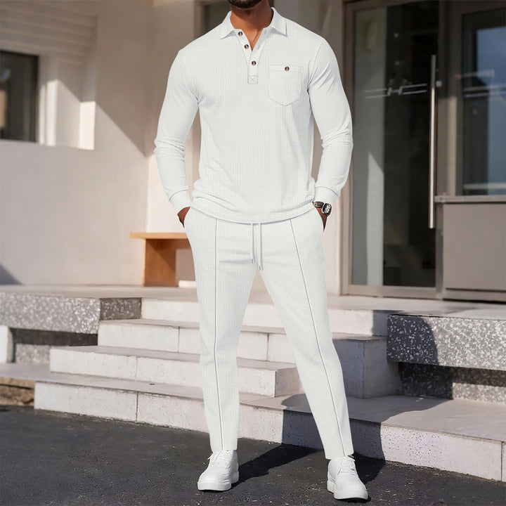 Herren eleganter Freizeitanzug mit strukturiertem Oberteil und modischen Hosen Drune