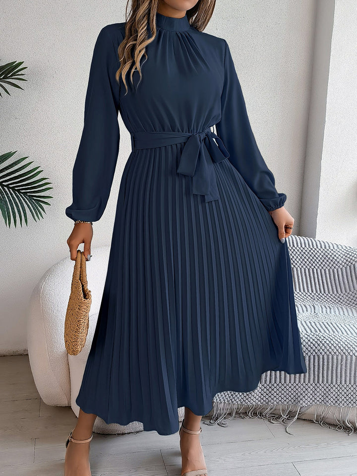 Drune | Elegante Stehkragen Taillierter Plissierter Langer Rock kleines Kleid