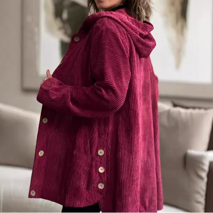 Damen Fleece-Hoodie-Mantel mit Knopfleiste und geripptem Design Drune