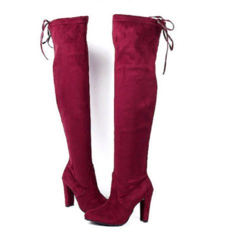 Damen  Overknee-Stiefel aus Veloursleder mit elastischem Schaft und mittelhohem Blockabsatz Drune