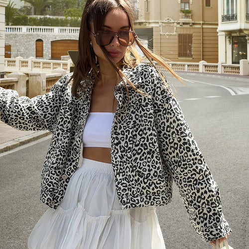 Damen Modische Leopardenjacke mit lässigem Schnitt Drune