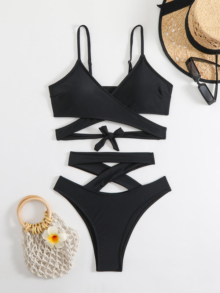 Damen Bikini-Set mit elegantem Wickeldesign und verstellbaren Trägern Drune