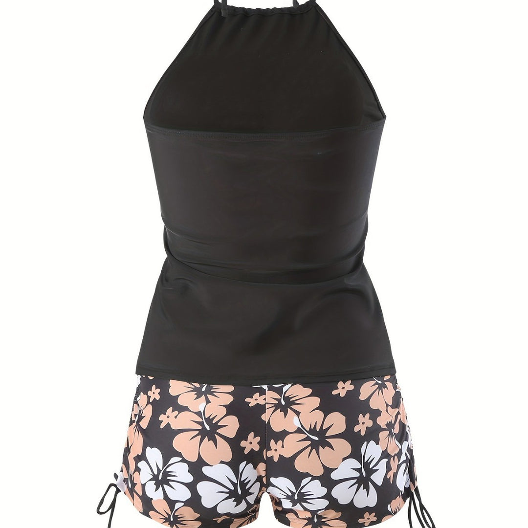 Damen Tankini-Set mit lässigem Oberteil und hoch taillierten Shorts Drune