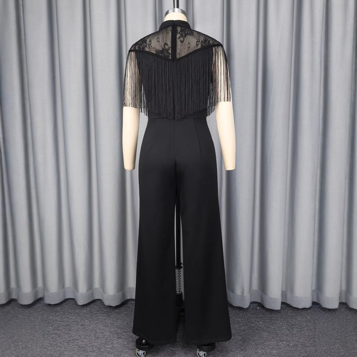 Damen eleganter Jumpsuit mit fransendem Spitzeneinsatz Drune