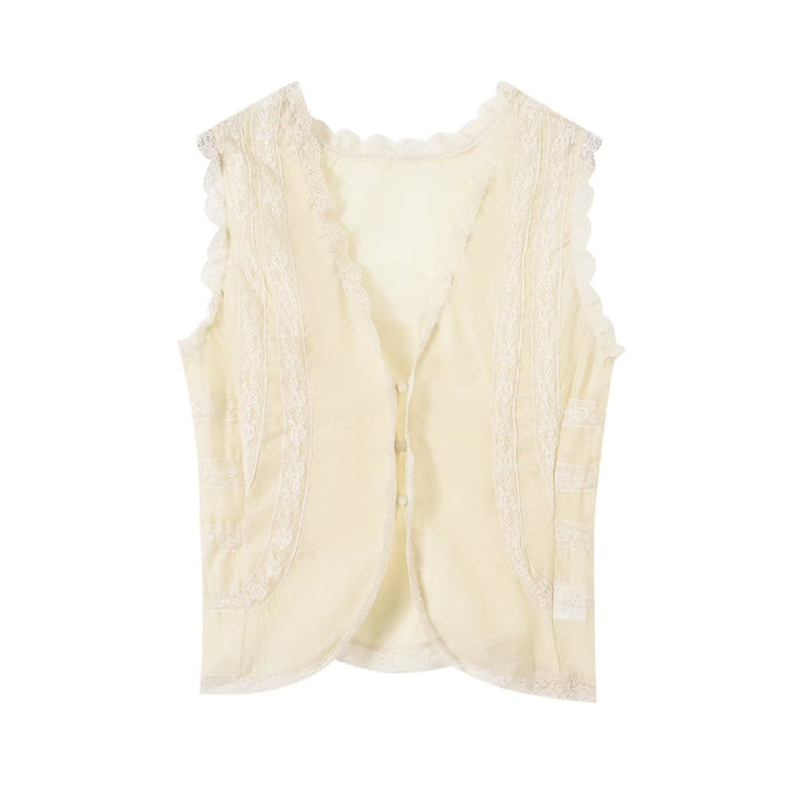 Damen-Spitzenoberteil mit eleganten Rüschendetails und Knopfverschlüssen Drune