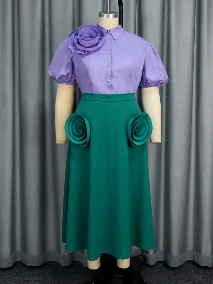 Damen Elegantes Kleid mit dekorativen Blumenapplikationen Drune